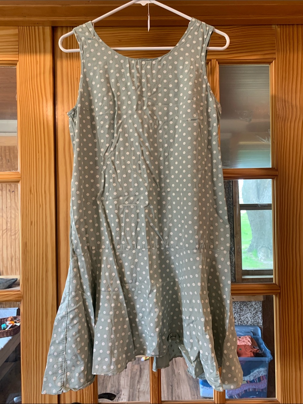 Women's B.G.B. LTD Vintage Retro Sage Green Polka Dot Ruffle Shift Dress 8